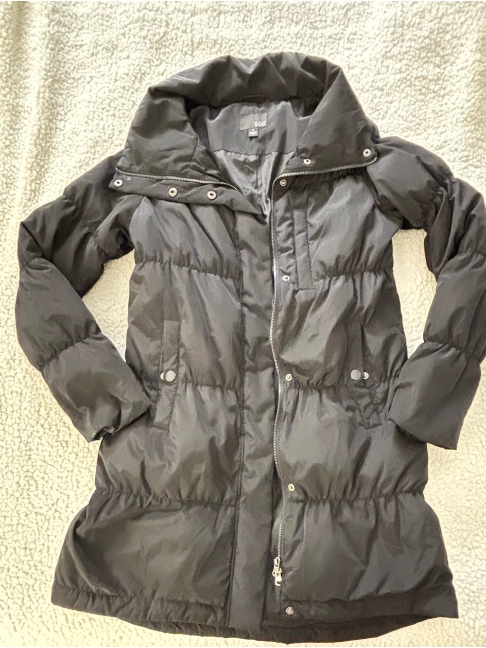 a.n.a Black Quilted Long Puffer Coat with High Funnel Collar